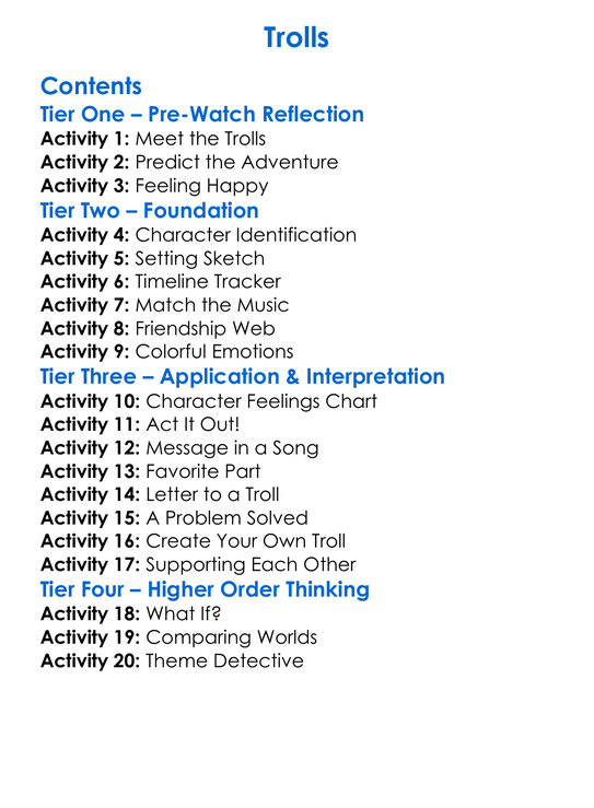 Trolls Worksheet Activity Booklet
