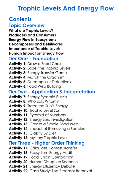 Trophic Levels And Energy Flow Worksheet Activity Booklet