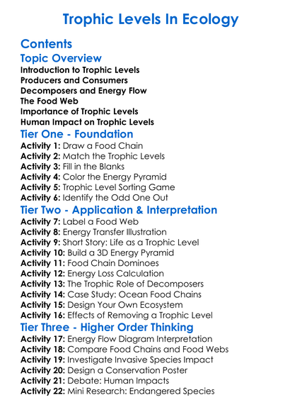 Trophic Levels In Ecology Worksheet Activity Booklet
