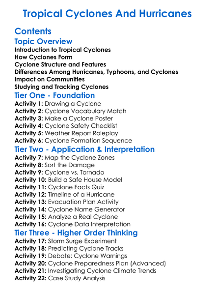 Tropical Cyclones And Hurricanes Worksheet Activity Booklet