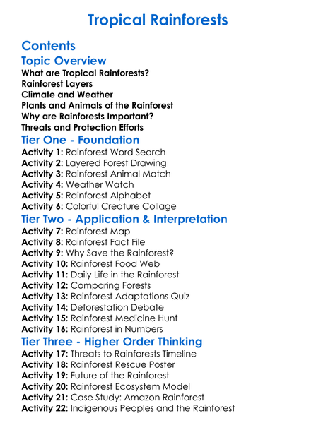 Tropical Rainforests Worksheet Activity Booklet
