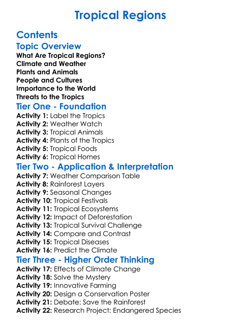 Tropical Regions Worksheet Activity Booklet