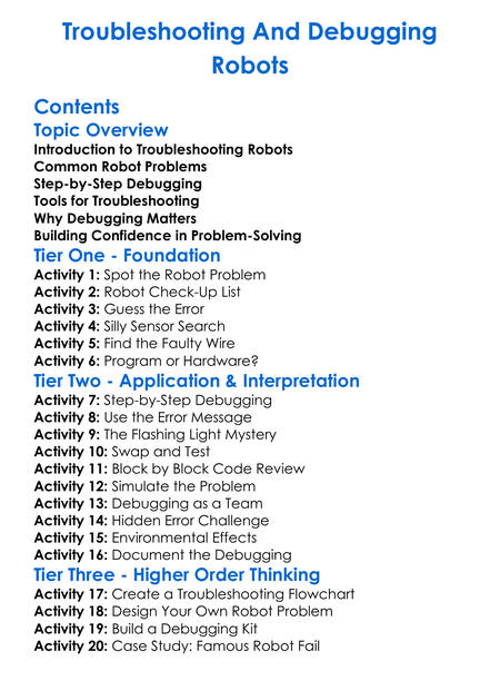 Troubleshooting And Debugging Robots Worksheet Activity Booklet