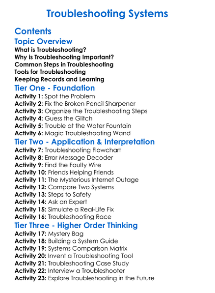 Troubleshooting Systems Worksheet Activity Booklet