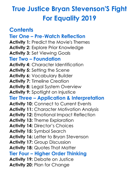 True Justice Bryan Stevensons Fight For Equality 2019 Worksheet Activity Booklet