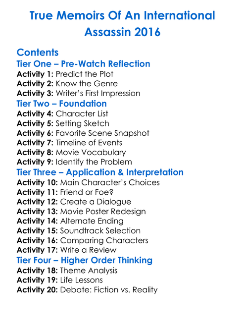 True Memoirs Of An International Assassin 2016 Worksheet Activity Booklet