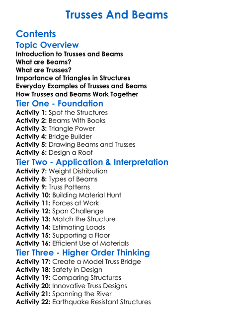 Trusses And Beams Worksheet Activity Booklet