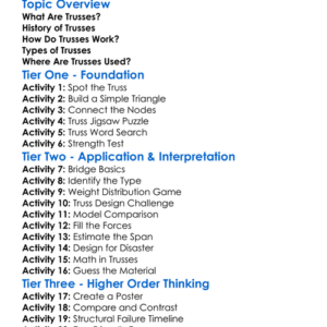 Trusses Worksheet Activity Booklet