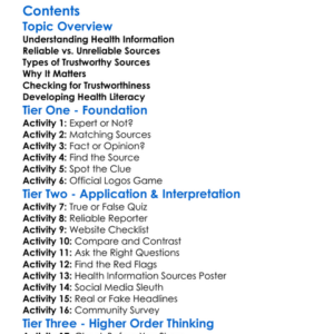 Trustworthy Health Information Sources Worksheet Activity Booklet