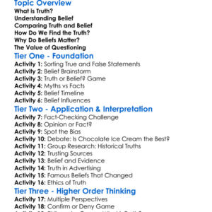 Truth And Belief Worksheet Activity Booklet