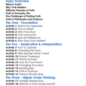 Truth And Theories Of Truth Worksheet Activity Booklet