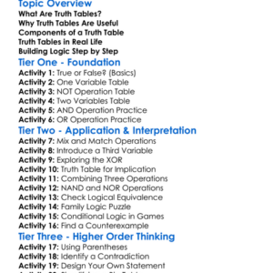 Truth Tables Worksheet Activity Booklet