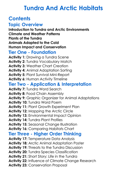 Tundra And Arctic Habitats Worksheet Activity Booklet