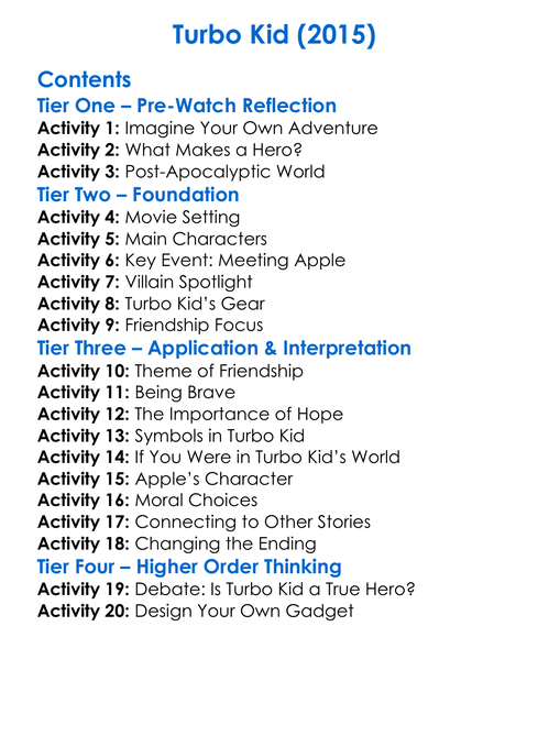 Turbo Kid 2015 Worksheet Activity Booklet
