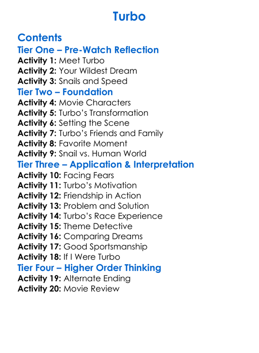 Turbo Worksheet Activity Booklet