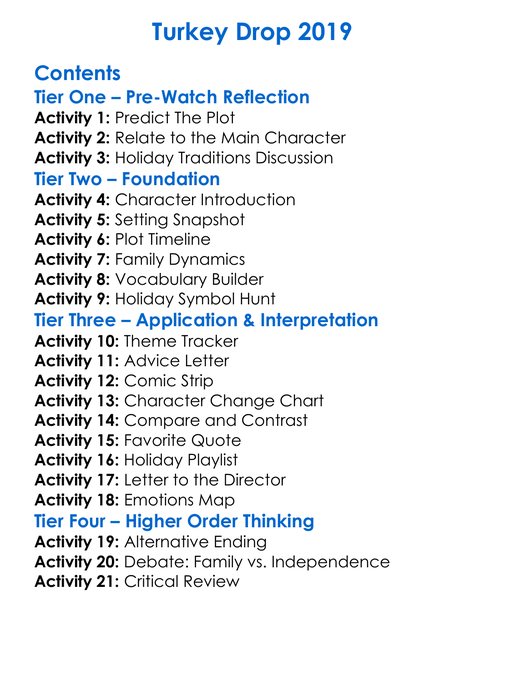 Turkey Drop 2019 Worksheet Activity Booklet