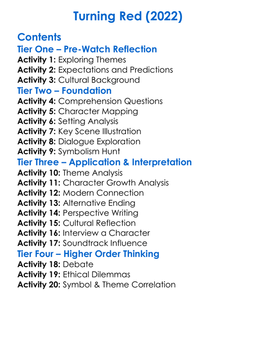 Turning Red 2022 Worksheet Activity Booklet