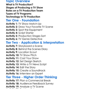 Tv Production Worksheet Activity Booklet