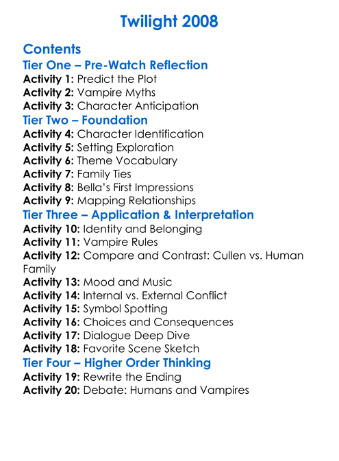 Twilight 2008 Worksheet Activity Booklet