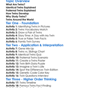 Twins Identical And Fraternal Worksheet Activity Booklet