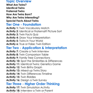 Twins Identical Vs Fraternal Worksheet Activity Booklet
