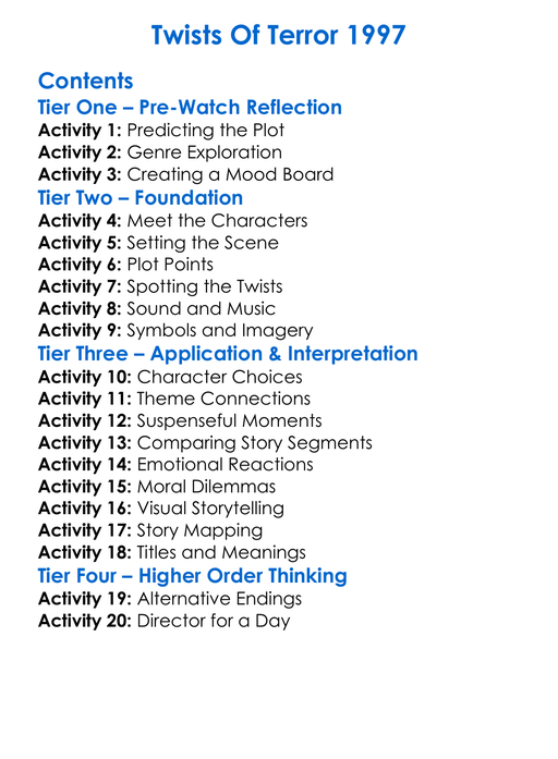 Twists Of Terror 1997 Worksheet Activity Booklet