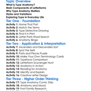 Type Anatomy Worksheet Activity Booklet