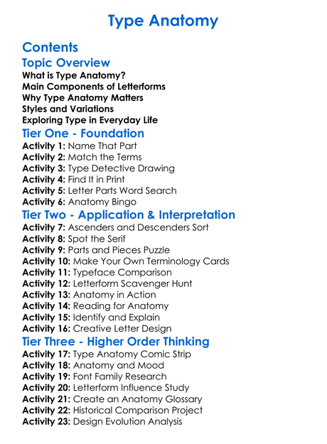 Type Anatomy Worksheet Activity Booklet
