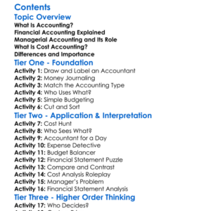 Types Of Accounting Financial Managerial Cost Worksheet Activity Booklet
