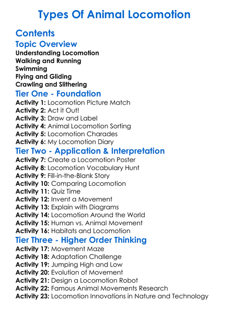 Types Of Animal Locomotion Worksheet Activity Booklet