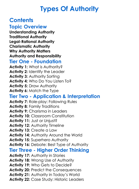 Types Of Authority Worksheet Activity Booklet