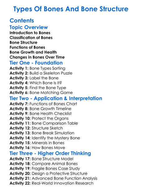 Types Of Bones And Bone Structure Worksheet Activity Booklet