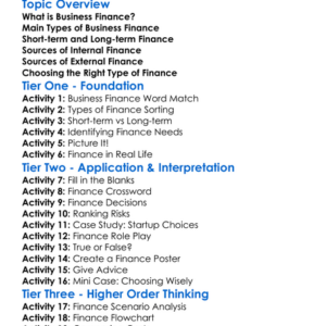 Types Of Business Finance Worksheet Activity Booklet