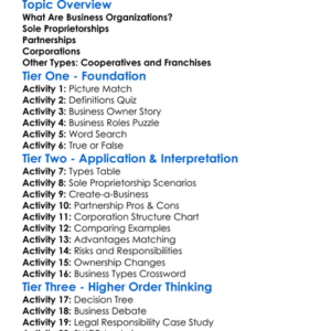 Types Of Business Organizations Worksheet Activity Booklet