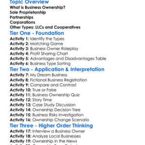 Types Of Business Ownership Worksheet Activity Booklet