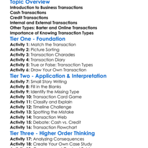 Types Of Business Transactions Worksheet Activity Booklet