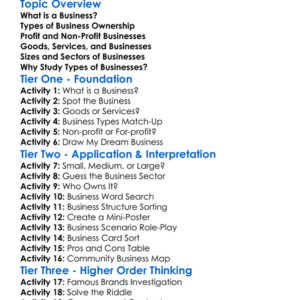 Types Of Businesses Worksheet Activity Booklet