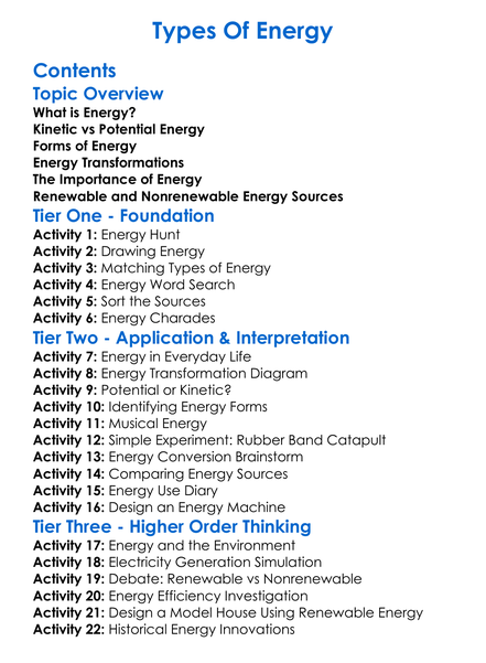 Types Of Energy Worksheet Activity Booklet