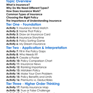 Types Of Insurance Policies Worksheet Activity Booklet
