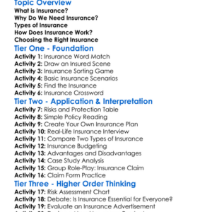 Types Of Insurance Worksheet Activity Booklet