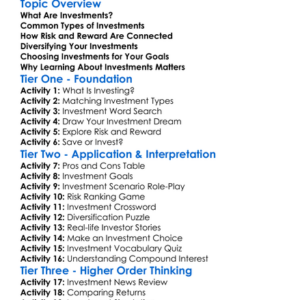 Types Of Investments Worksheet Activity Booklet