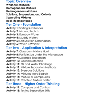 Types Of Mixtures Worksheet Activity Booklet