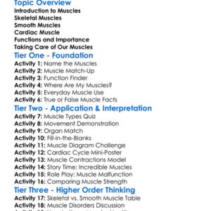 Types Of Muscles And Their Functions Worksheet Activity Booklet