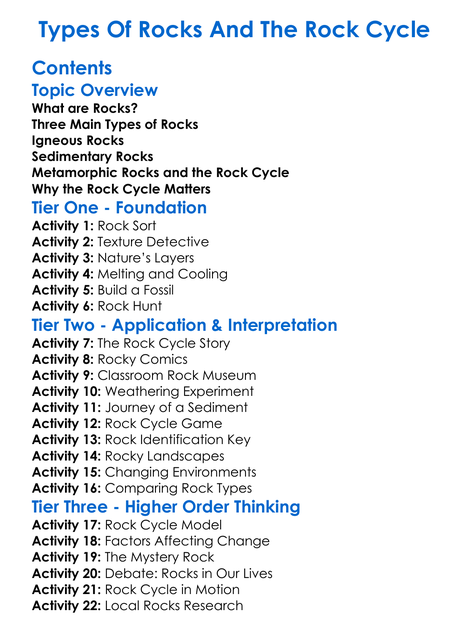 Types Of Rocks And The Rock Cycle Worksheet Activity Booklet