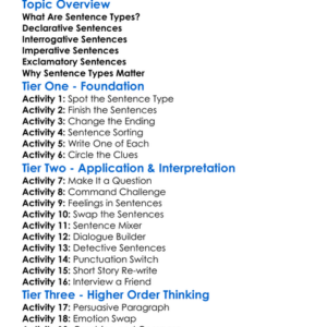 Types Of Sentences Worksheet Activity Booklet