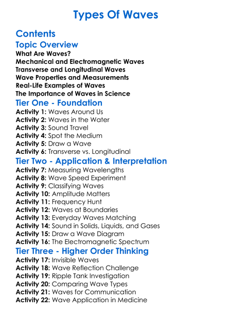 Types Of Waves Worksheet Activity Booklet