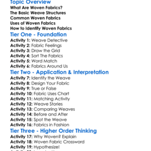 Types Of Woven Fabrics Worksheet Activity Booklet