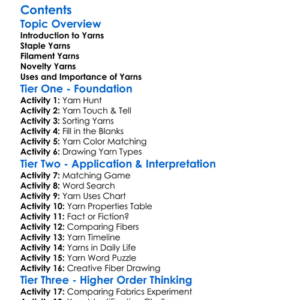 Types Of Yarns Staple Filament Novelty Worksheet Activity Booklet