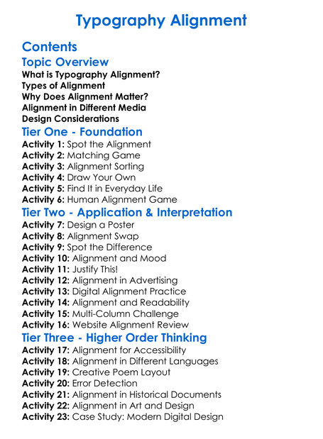 Typography Alignment Worksheet Activity Booklet