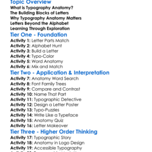 Typography Anatomy Worksheet Activity Booklet